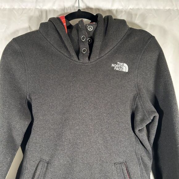 North Face Hoodie Sweater Women's Small Black Fleece Pockets Snap Neck - Picture 2 of 12
